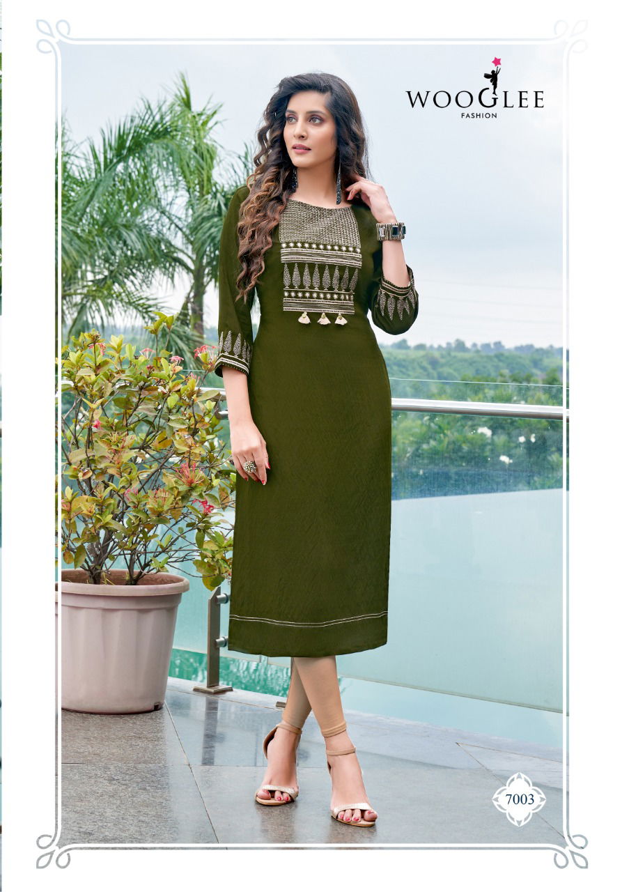 Wooglee 4Ever Ethnic Wear Nylone Viscose Neck Work Designer Kurti Collection